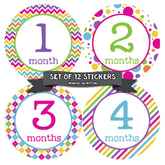 Months in Motion 198 Monthly Baby Stickers Baby Girl Month 1-12 - Milestone Age - Monthly Baby Sticker