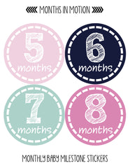 Months in Motion 176 Monthly Baby Stickers Milestone Newborn Girl Pink - Monthly Baby Sticker