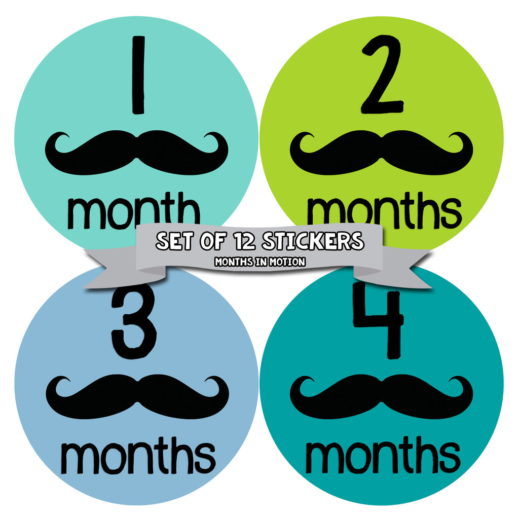 Months in Motion 153 Monthly Baby Stickers Mustache 12 Months Milestone Sticker - Monthly Baby Sticker