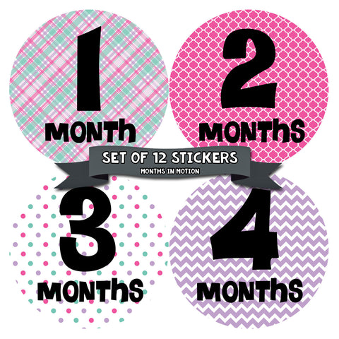 Monthly Baby Stickers Baby Girl Month 1-12 Milestone Age Sticker Photo Prop