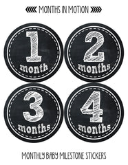 Months in Motion 155 Monthly Baby Stickers Baby Boy or Baby Girl Chalkboard - Monthly Baby Sticker
