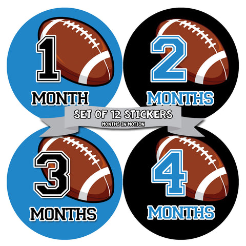Monthly Baby Stickers Football Baby Boy Month 1-12 Milestone Age Sticker