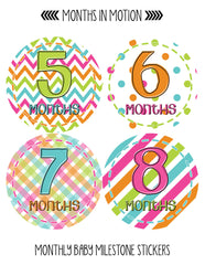 Months in Motion 279 Baby Month Stickers for Newborn Girl Colorful Design - Monthly Baby Sticker