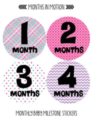 Monthly Baby Stickers Baby Girl Month 1-12 Milestone Age Sticker Photo Prop - Monthly Baby Sticker