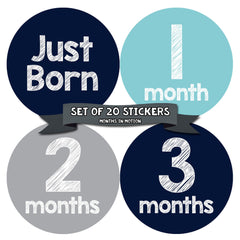 MONTHS IN MOTION Monthly Newborn Baby BOY Milestone Stickers DELUXE SET