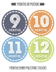 Months in Motion 369 Monthly Baby Stickers Baby Boy Months 1-12 Milestone Photo - Monthly Baby Sticker