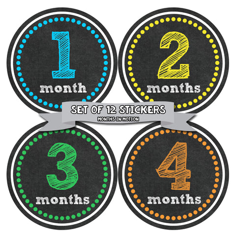 MONTHS IN MOTION Monthly Baby Stickers Infant UNISEX Month Milestone Photo Prop