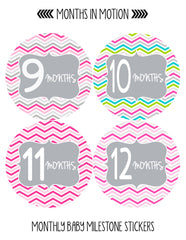 Months in Motion 129 Monthly Baby Stickers Milestone Age Sticker Photo Prop - Monthly Baby Sticker