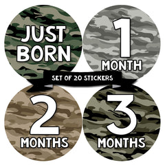 Newborn Boy Gift Monthly Milestone Stickers - 12 Month Stickers - Camouflage
