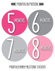 Baby Month Stickers | 12 Monthly Milestone Stickers for Girl (1033) - Monthly Baby Sticker