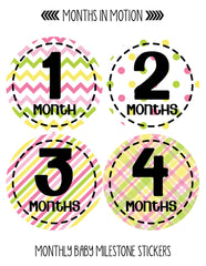Months in Motion 269 Baby Month Stickers for Newborn Girl Pink Green Yellow - Monthly Baby Sticker
