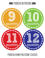 Months in Motion 023 Monthly Baby Stickers Gender Neutral Months 1-12 - Monthly Baby Sticker