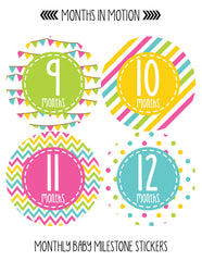 Months in Motion 346 Monthly Baby Stickers Baby Girl Months 1-12 Milestone - Monthly Baby Sticker