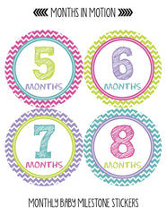 Baby Month Stickers Baby Girl Chevron Months 1-12 Monthly Age Sticker - Monthly Baby Sticker