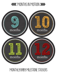 Months in Motion 313 Monthly Baby Stickers Baby Boy or Baby Girl Chalkboard - Monthly Baby Sticker