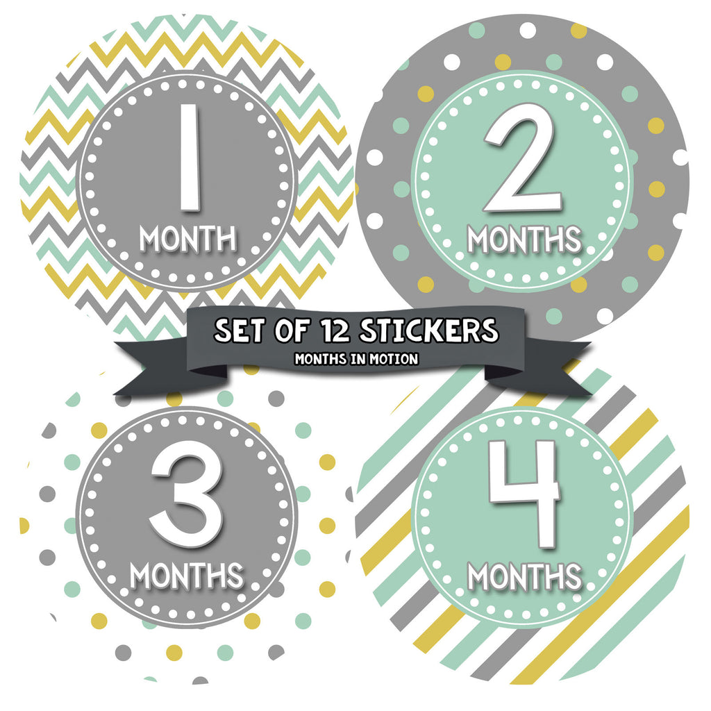 Months in Motion 418 Monthly Baby Stickers Boy Monthly Photo Milestone Month - Monthly Baby Sticker