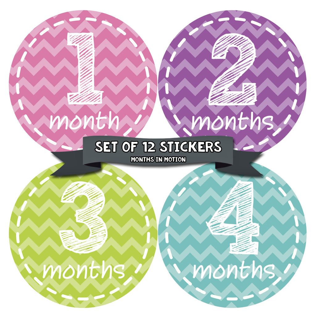 Months in Motion 250 Monthly Baby Stickers Baby Girl Milestone Sticker - Monthly Baby Sticker