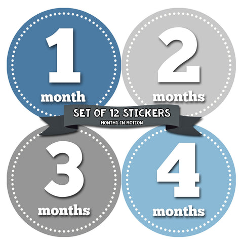 Months in Motion 052 Monthly Baby Stickers Baby Boy Month 1-12 Milestone Sticker