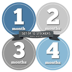 Months in Motion 052 Monthly Baby Stickers Baby Boy Month 1-12 Milestone Sticker - Monthly Baby Sticker