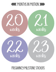 MONTHS IN MOTION Pregnancy Week By Week Belly Photo Stickers | DELUXE Set of 36