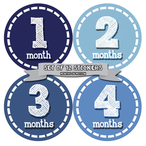 Months in Motion 081 Monthly Baby Stickers Baby Boy Month 1-12 Milestone Age