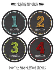 Months in Motion 313 Monthly Baby Stickers Baby Boy or Baby Girl Chalkboard - Monthly Baby Sticker
