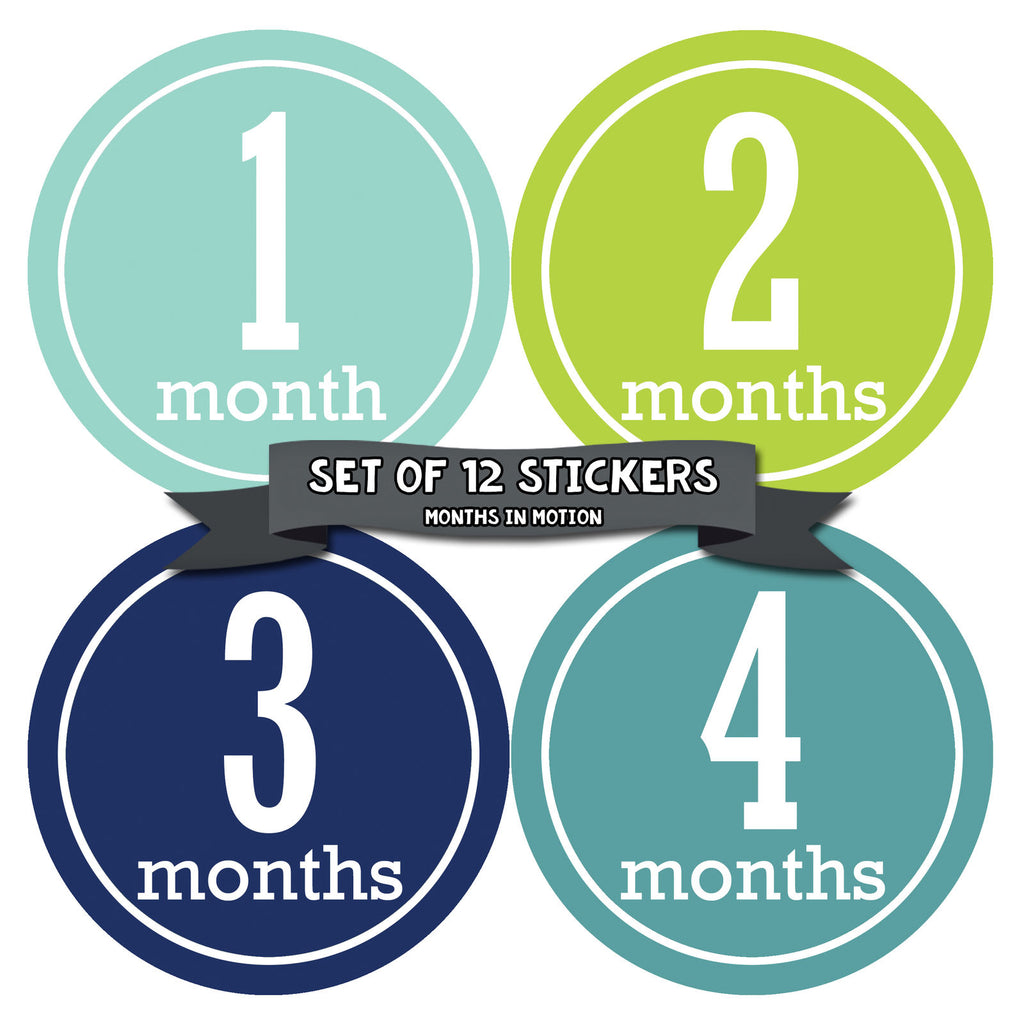 Months in Motion 165 Monthly Baby Stickers Baby Boy Month 1-12 Milestone Sticker - Monthly Baby Sticker