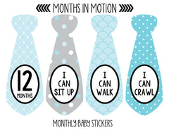 MONTHS IN MOTION Monthly Newborn Baby BOY Tie Milestone Stickers DELUXE SET