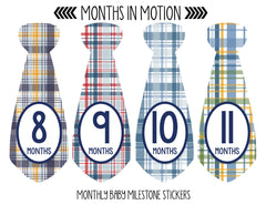MONTHS IN MOTION Monthly Newborn Baby BOY Tie Milestone Stickers DELUXE SET