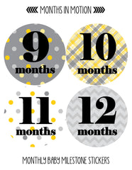 MONTHS IN MOTION Monthly Baby Stickers Infant UNISEX Month Milestone Photo Prop - Monthly Baby Sticker