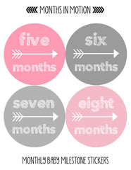 MONTHS IN MOTION Monthly Baby Photo Milestone Month Age Growth Stickers for Girl - Monthly Baby Sticker