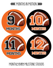 Monthly Baby Stickers Football Baby Boy Month 1-12 Milestone Sticker - Monthly Baby Sticker