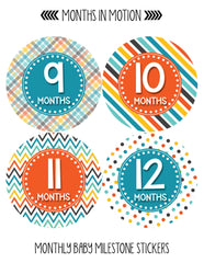 Months in Motion 413 Monthly Baby Stickers Boy Monthly Photo Milestone Month - Monthly Baby Sticker