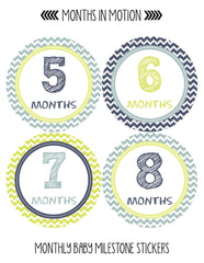 Months in Motion 292 Monthly Baby Sticker Baby Boy Months 1-12 Chevron Milestone - Monthly Baby Sticker
