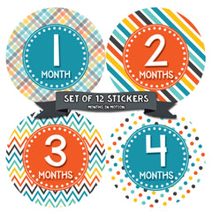 Months in Motion 413 Monthly Baby Stickers Boy Monthly Photo Milestone Month - Monthly Baby Sticker