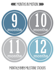 Months in Motion 163 Monthly Baby Stickers Baby Boy Month 1-12 Milestone Sticker - Monthly Baby Sticker