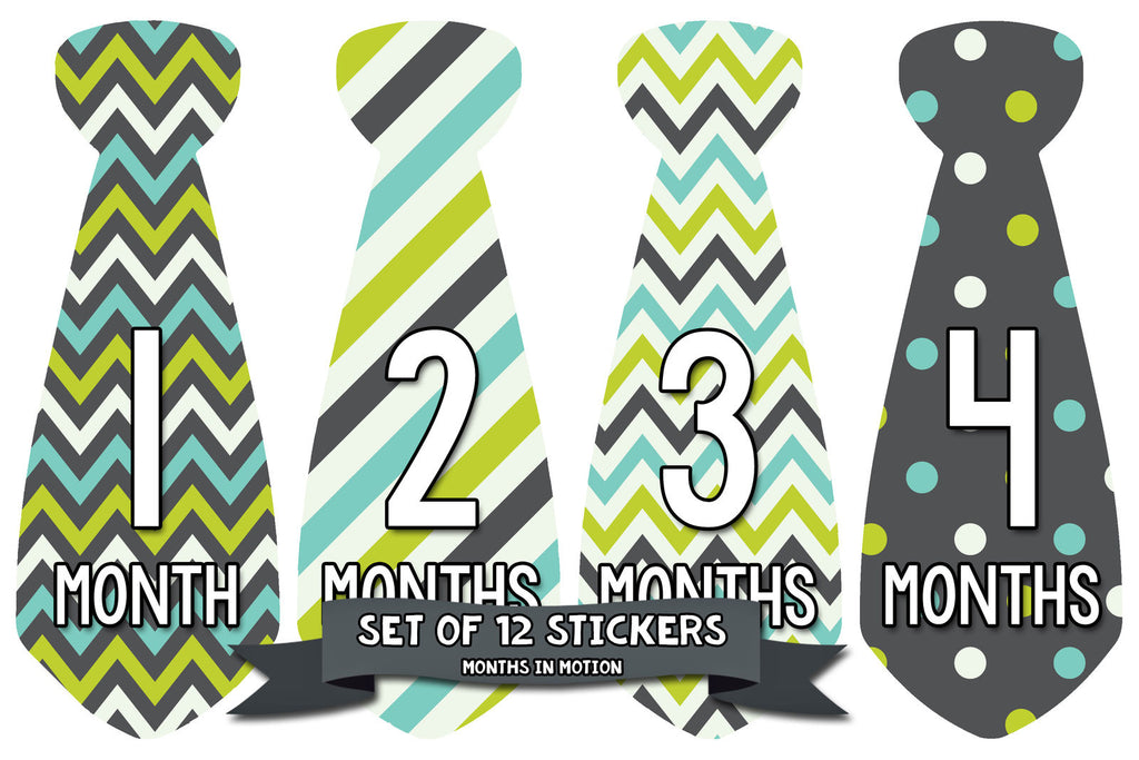 Months in Motion 708 Monthly Baby Stickers Necktie Tie Baby Boy Months 1-12 - Monthly Baby Sticker