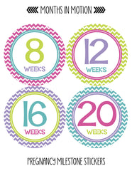 Months in Motion 902 Pregnancy Baby Bump Stickers Maternity Week Sticker Chevron - Monthly Baby Sticker