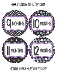 Months in Motion 807 Monthly Baby Stickers Baby Girl Months 1-12 Lavender - Monthly Baby Sticker
