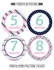 MONTHS IN MOTION Monthly Newborn Baby GIRL Milestone Stickers Photo Prop