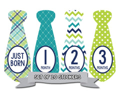 Baby Monthly Necktie Stickers for Baby Boy Months (Style 1341) - Monthly Baby Sticker