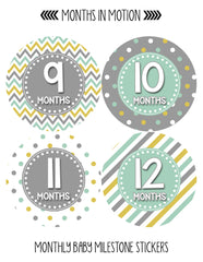 Months in Motion 418 Monthly Baby Stickers Boy Monthly Photo Milestone Month - Monthly Baby Sticker