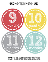 Months in Motion 168 Monthly Baby Stickers Baby Boy Month 1-12 Milestone Sticker - Monthly Baby Sticker