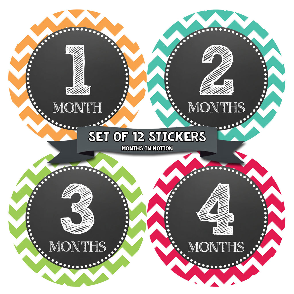 Months in Motion 068 Monthly Baby Stickers Baby Boy or Girl Month 1-12 Chevron - Monthly Baby Sticker