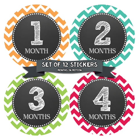 Months in Motion 068 Monthly Baby Stickers Baby Boy or Girl Month 1-12 Chevron