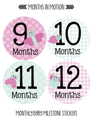 Months in Motion 317 Monthly Baby Girl Stickers Pink Cute Bugs Months 1-12 - Monthly Baby Sticker