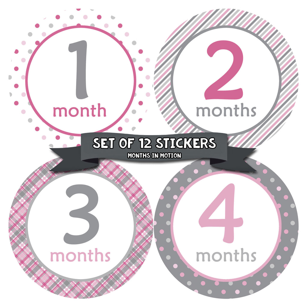 Monthly Baby Stickers Baby Girl Months 1-12 Milestone Sticker - Monthly Baby Sticker