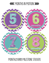 Months in Motion 284 Monthly Baby Stickers Baby Girl Months 1-12 Milestone - Monthly Baby Sticker