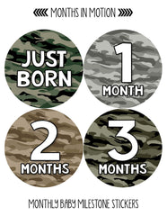 Newborn Boy Gift Monthly Milestone Stickers - 12 Month Stickers - Camouflage
