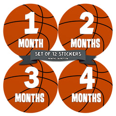 Months in Motion 225 Baby Month Stickers for Newborn Boy Basketball - Monthly Baby Sticker